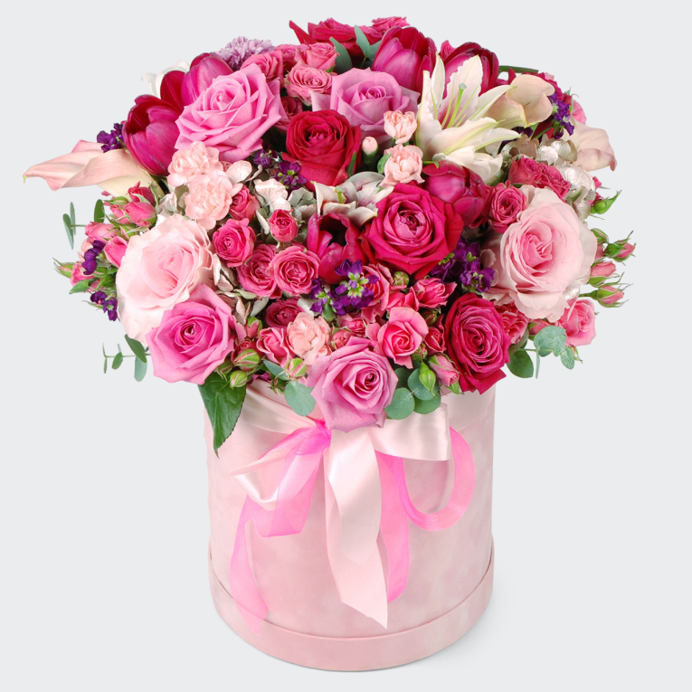 Букет в шляпной коробке В объятиях мечты