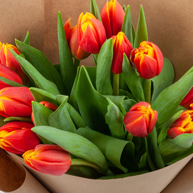 Букет 15 тюльпанов в крафте, оранжевые