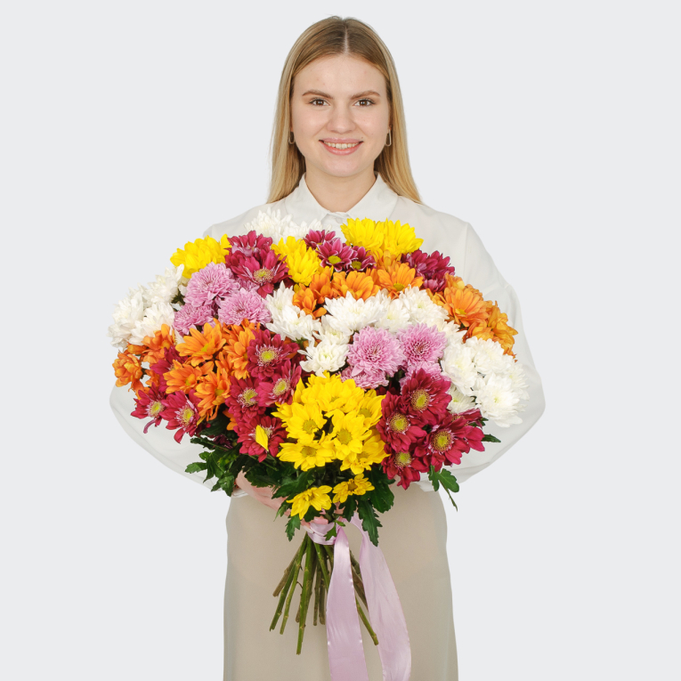 Букет 21 кустовая хризантем микс