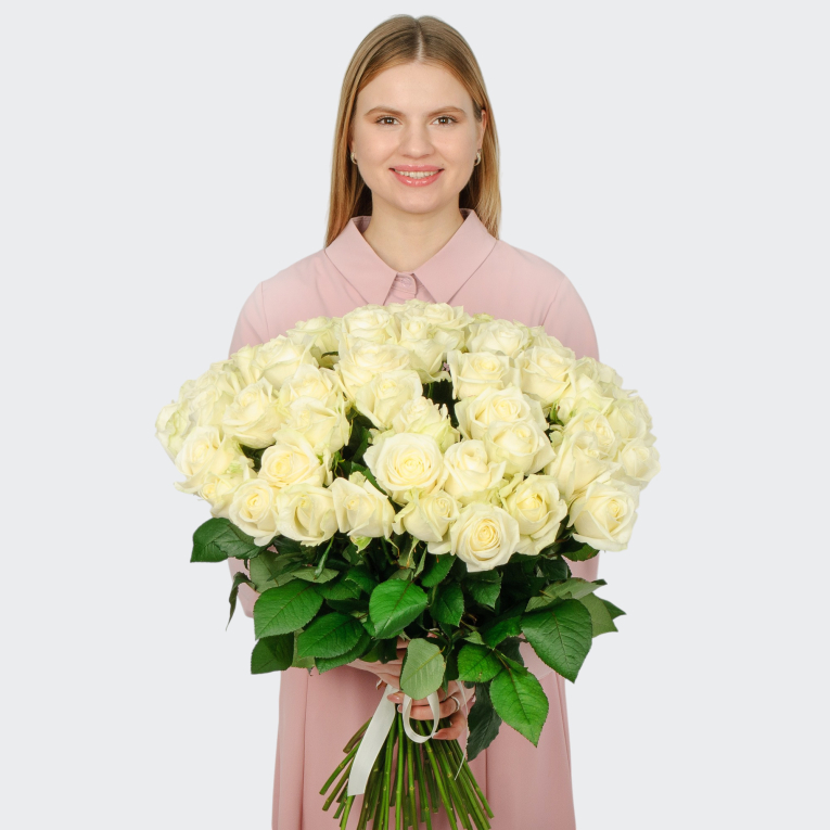 Букет 51 роза Аваланш 60/70 см