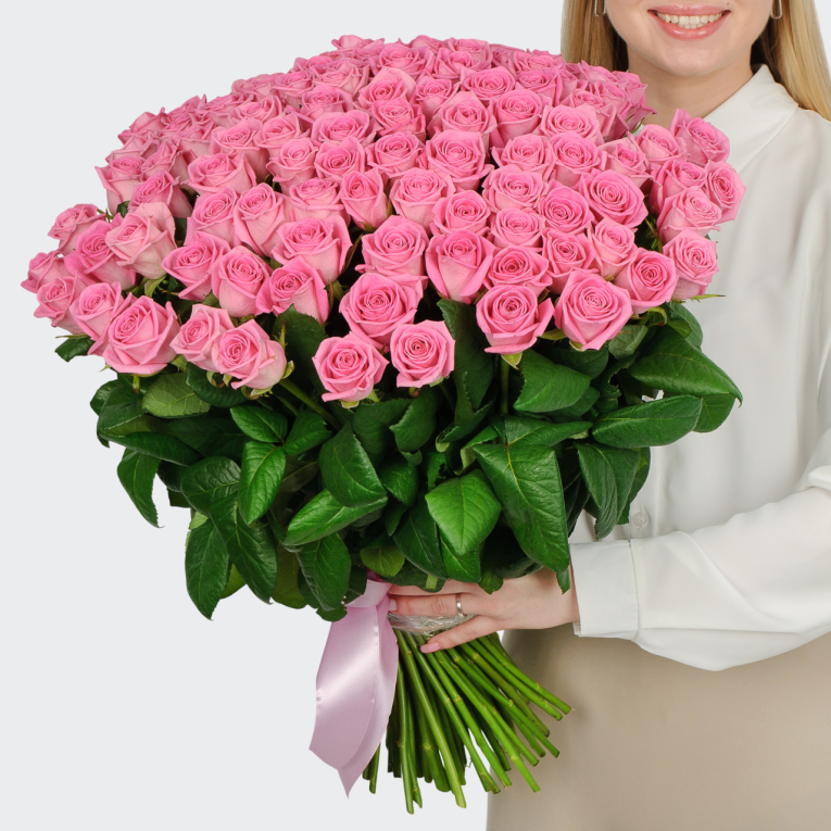 Букет 101 роза Розовая звезда