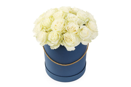 Букет 25 роз Мондиаль в шляпной коробке