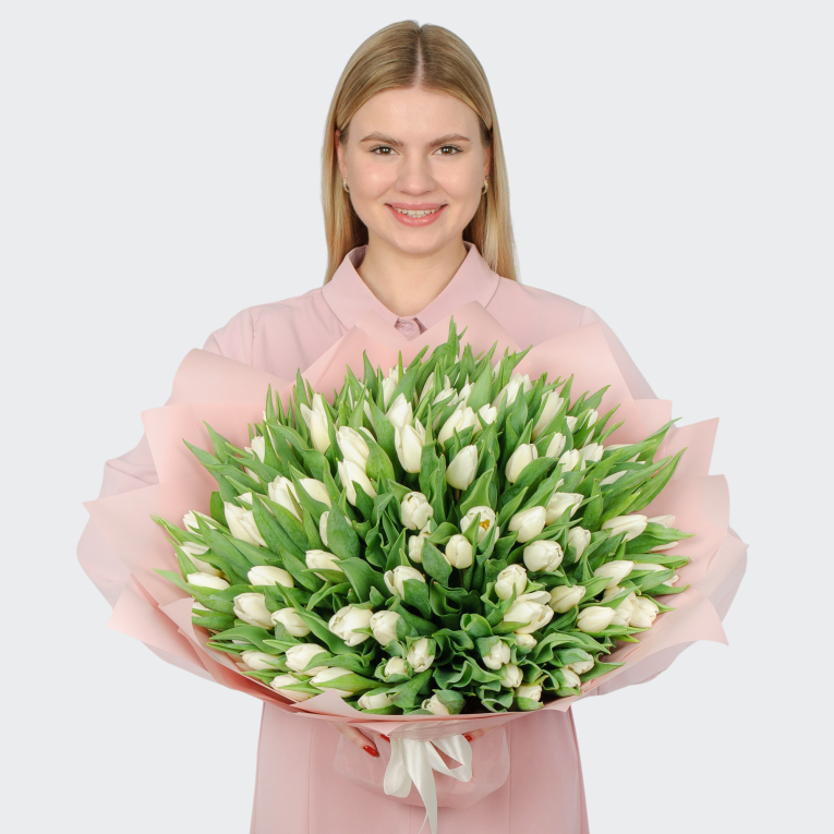 Букет 101 тюльпан, белые