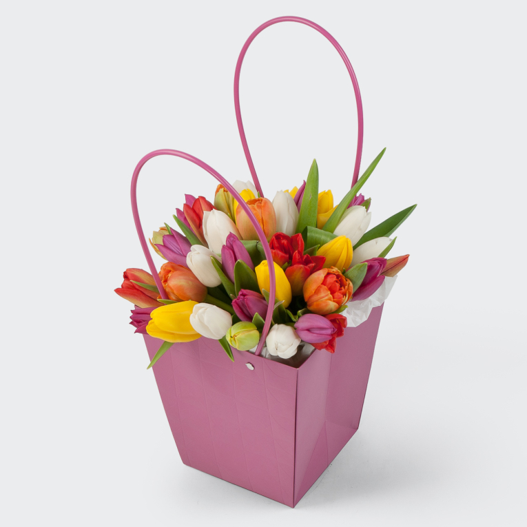 Тюльпаны в коробке Радужное настроение (35 шт)