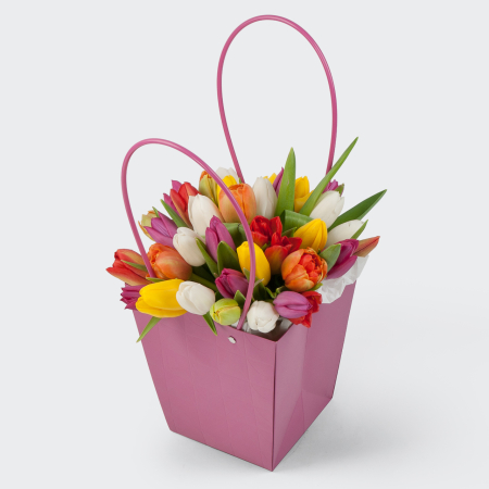 Тюльпаны в коробке Радужное настроение (35 шт)