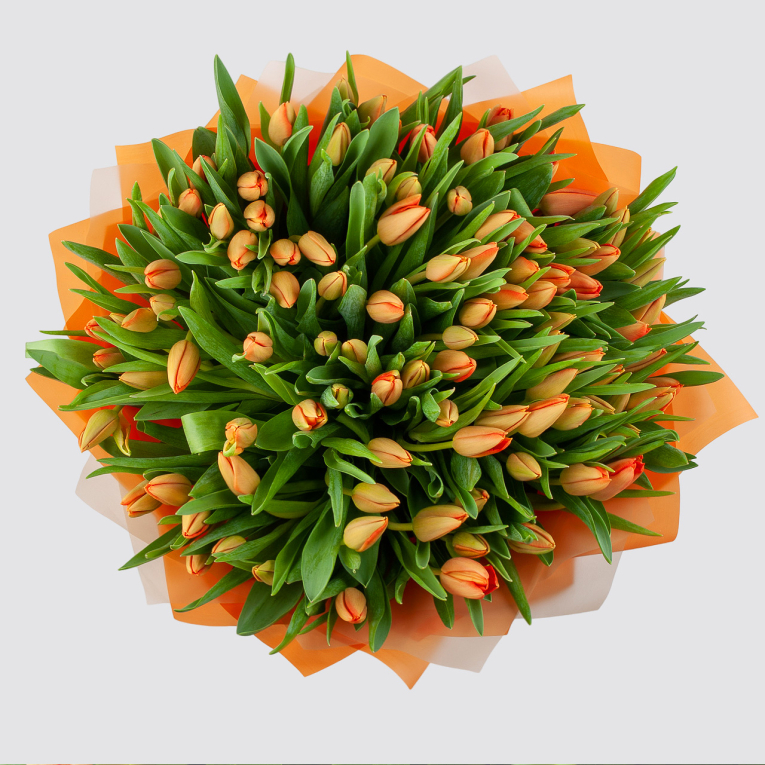 Букет 101 тюльпан Оранжевое настроение