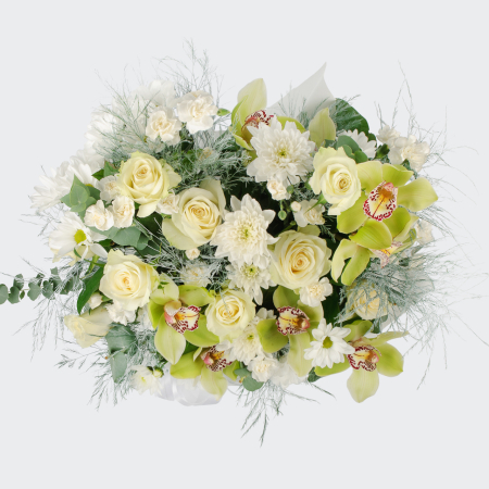 Букет в шляпной коробке Белая птица