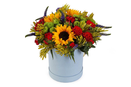 Букет с подсолнухами Калейдоскоп чудес в коробке