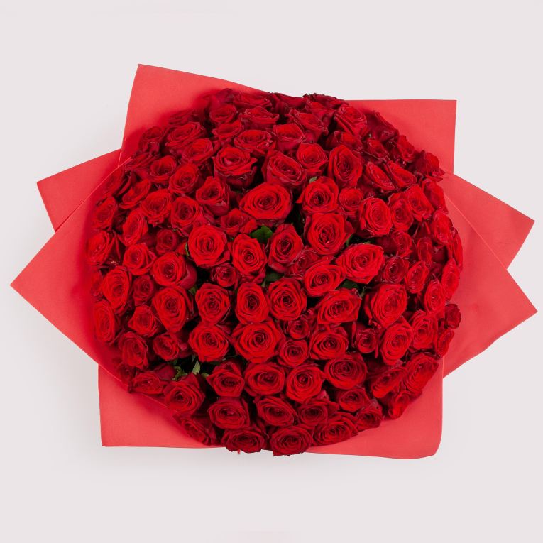 Букет из 101 розы в фоамиране Красная молния