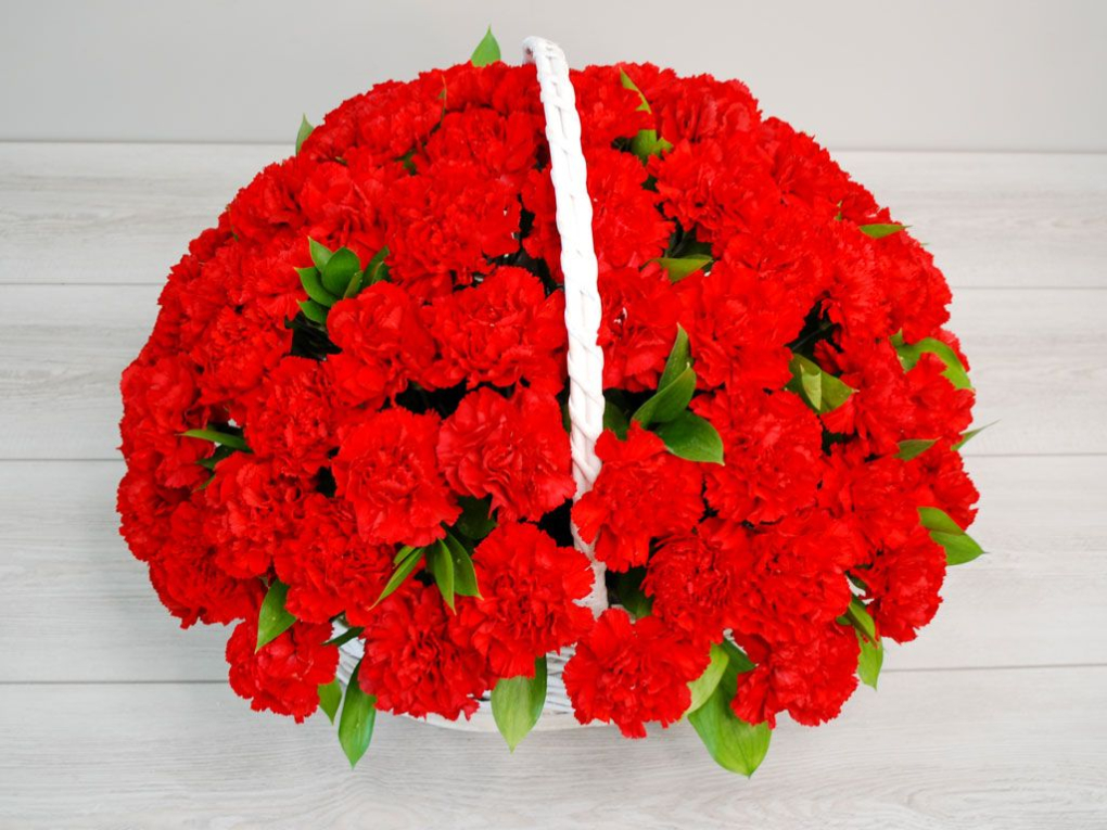 Букет с гвоздиками Импрессия в корзине (макси)