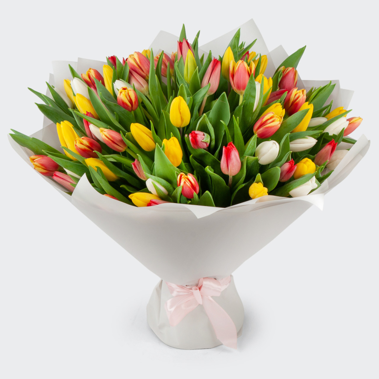 Букет 75 тюльпанов Лучики солнца