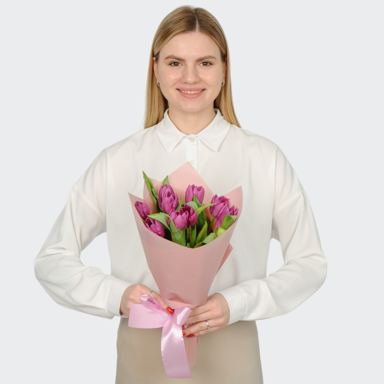 Букет 9 фиолетовых тюльпанов
