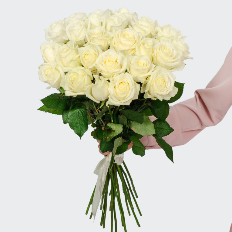 Букет 25 роз Аваланш 60/70 см