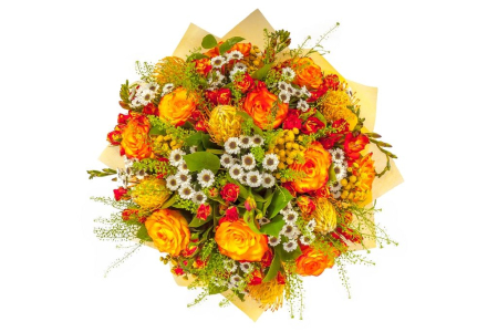 Букет Праздник любви (розы, фрезии, хризантемы)
