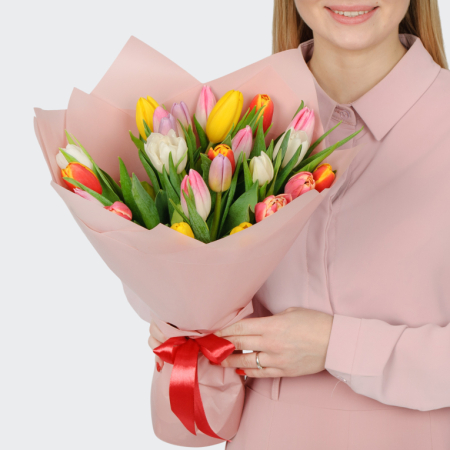 Букет 25 тюльпанов микс