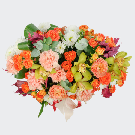 Букет в шляпной коробке Сияние рассвета