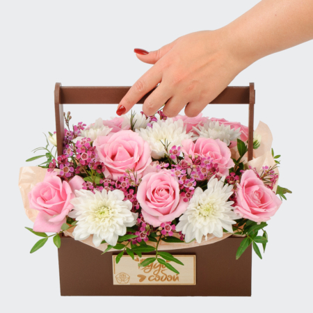 Букет в ящике Розовый рассвет