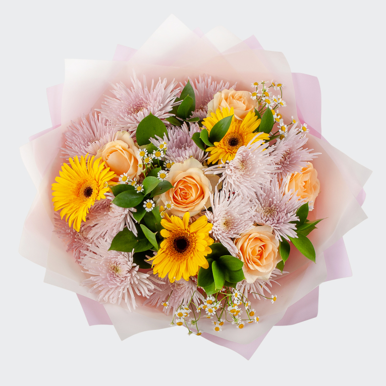 Букет Другая жизнь (розы, герберы, хризантема)