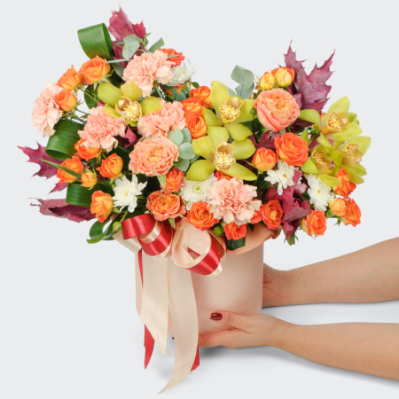 Букет в шляпной коробке Сияние рассвета