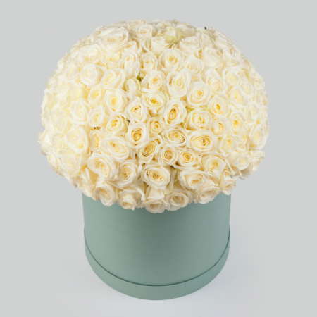 Букет в зеленой коробке Нежное сердце (151 роза)