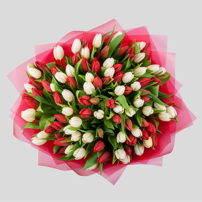 Букет 101 тюльпан Страсть и нежность