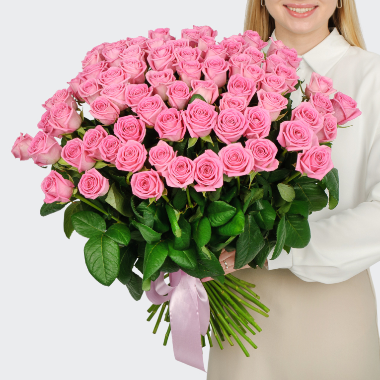 Букет 75 роз Розовая звезда