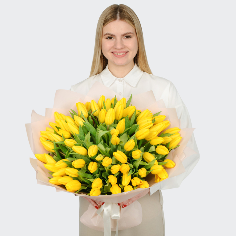 Букет 75 желтых тюльпанов