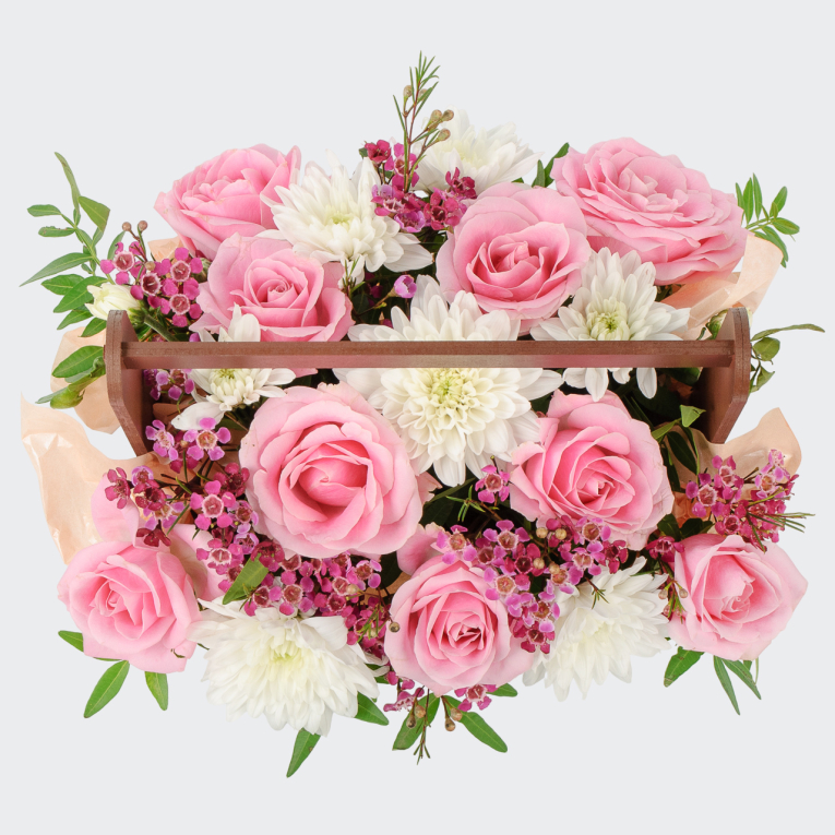 Букет в ящике Розовый рассвет