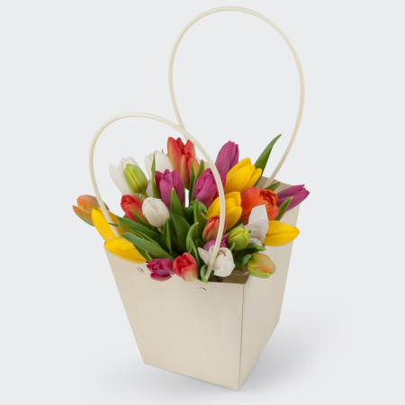 Тюльпаны в коробке Радужное настроение (25 шт)