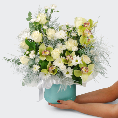 Букет в шляпной коробке Белая птица