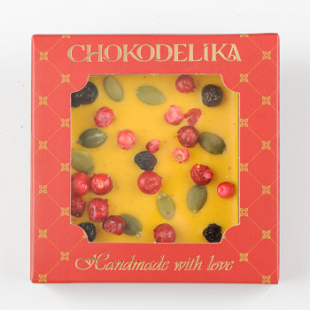 Шоколад белый Облепиха и брусника с украшением (35г)