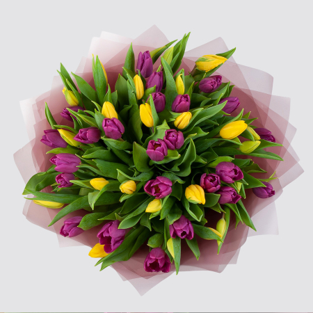 Букет 51 тюльпан Весенний фейерверк