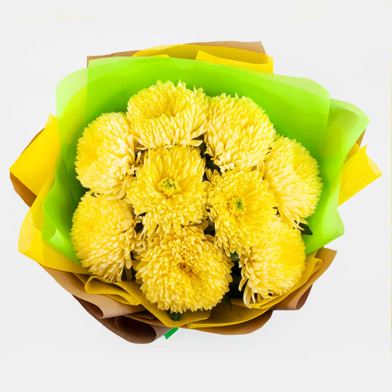 Букет из 9 желтых хризантем Сингл