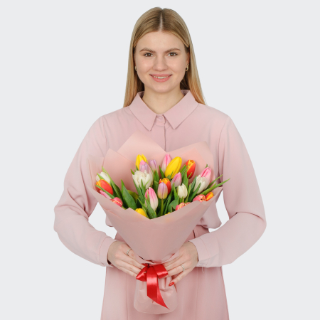 Букет 25 тюльпанов микс