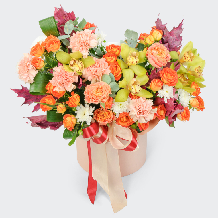 Букет в шляпной коробке Сияние рассвета