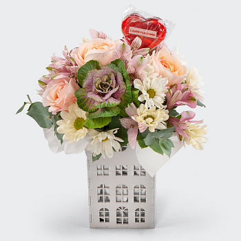 Композиция в кашпо Цветочный уют