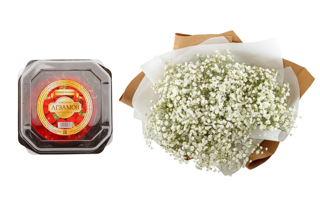 Букет Миллион звезд + торт «Пломбир-клубника»