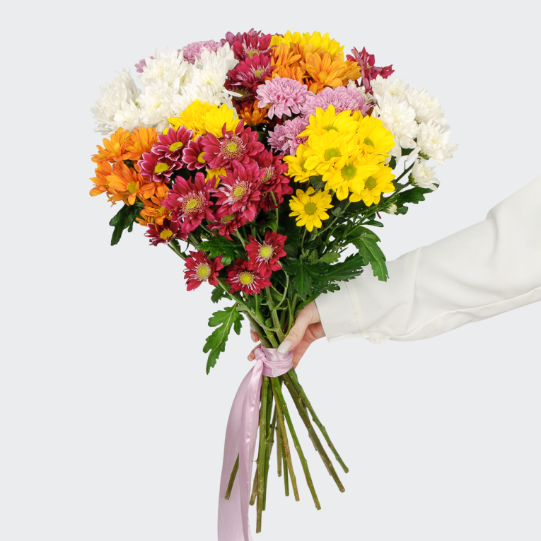 Букет 15 кустовых хризантем микс