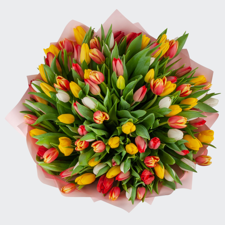 Букет 101 тюльпан Лучики солнца