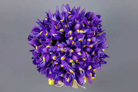 Букет из ирисов в шляпной коробке Ириска