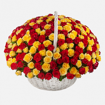 Букет в корзине Вспышки пламени (251 роза)