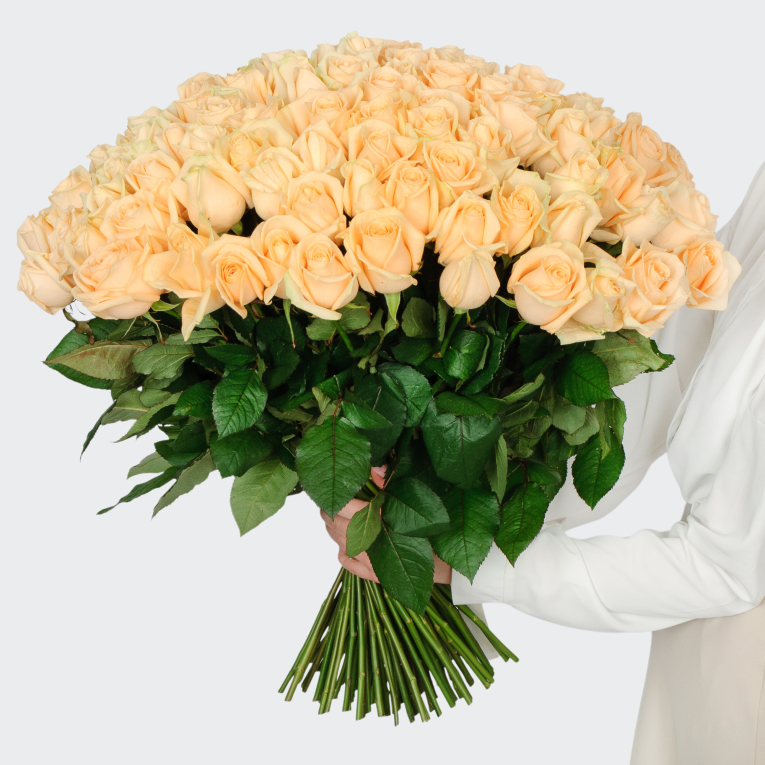 Букет 101 роза Пич Аваланш